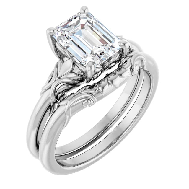 Sculptural emerald cut solitaire Engagement ring-setting-The Diamond Setter
