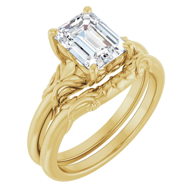 Sculptural emerald cut solitaire Engagement ring-setting-The Diamond Setter