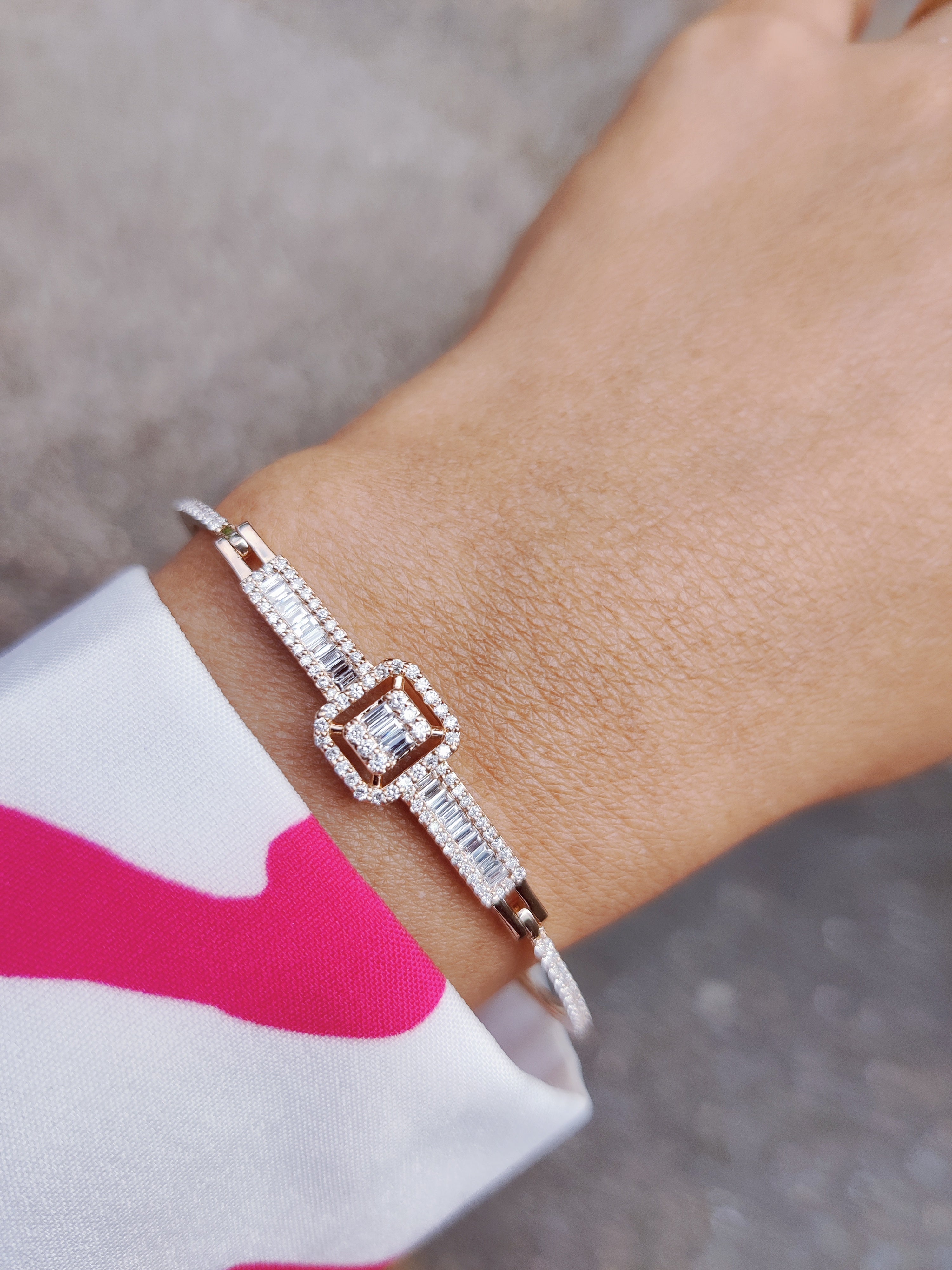 18ct Rose Gold Art Deco inspired bangle with 0.98ct natural diamonds-The Diamond Setter