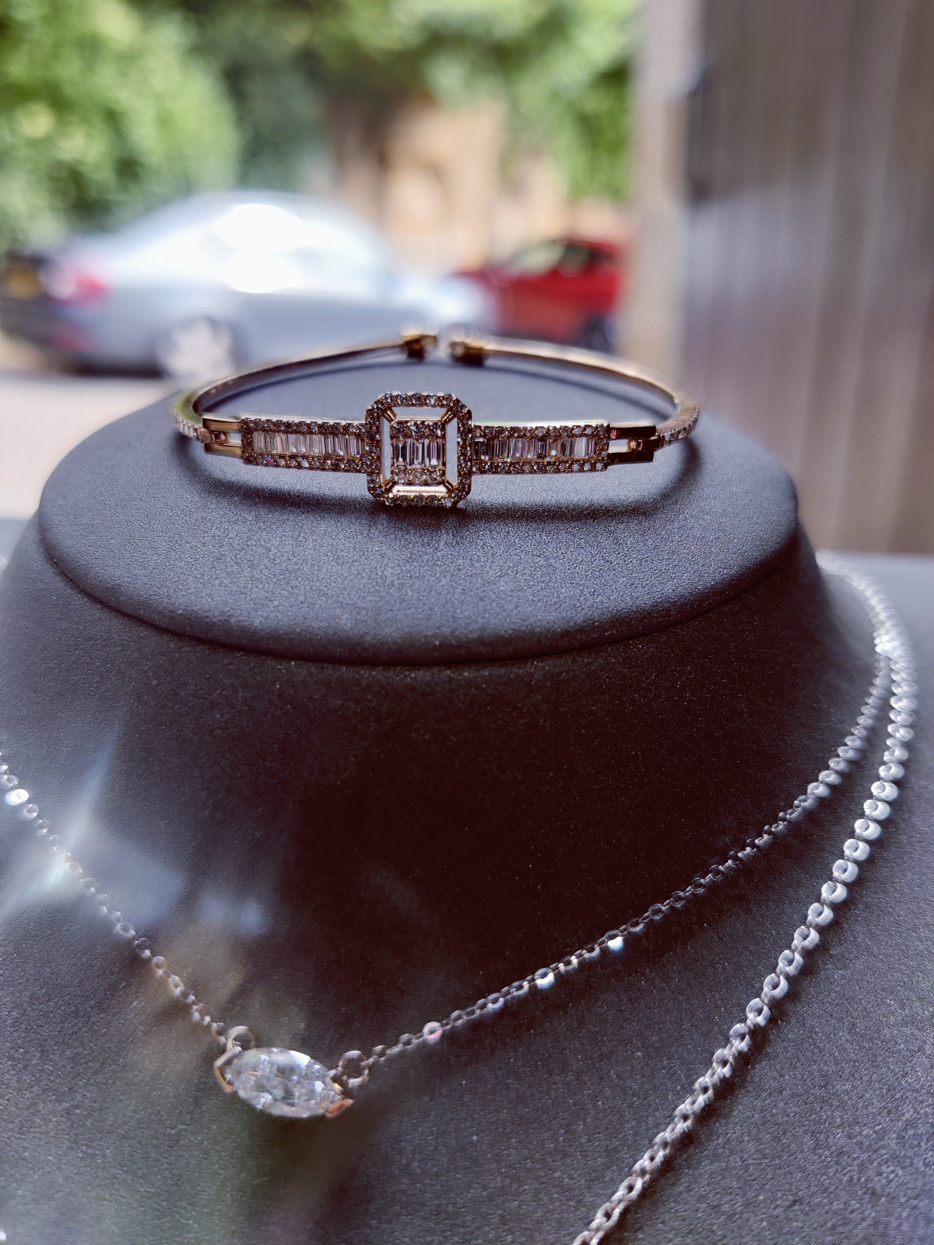 18ct Rose Gold Art Deco inspired bangle with 0.98ct natural diamonds-The Diamond Setter