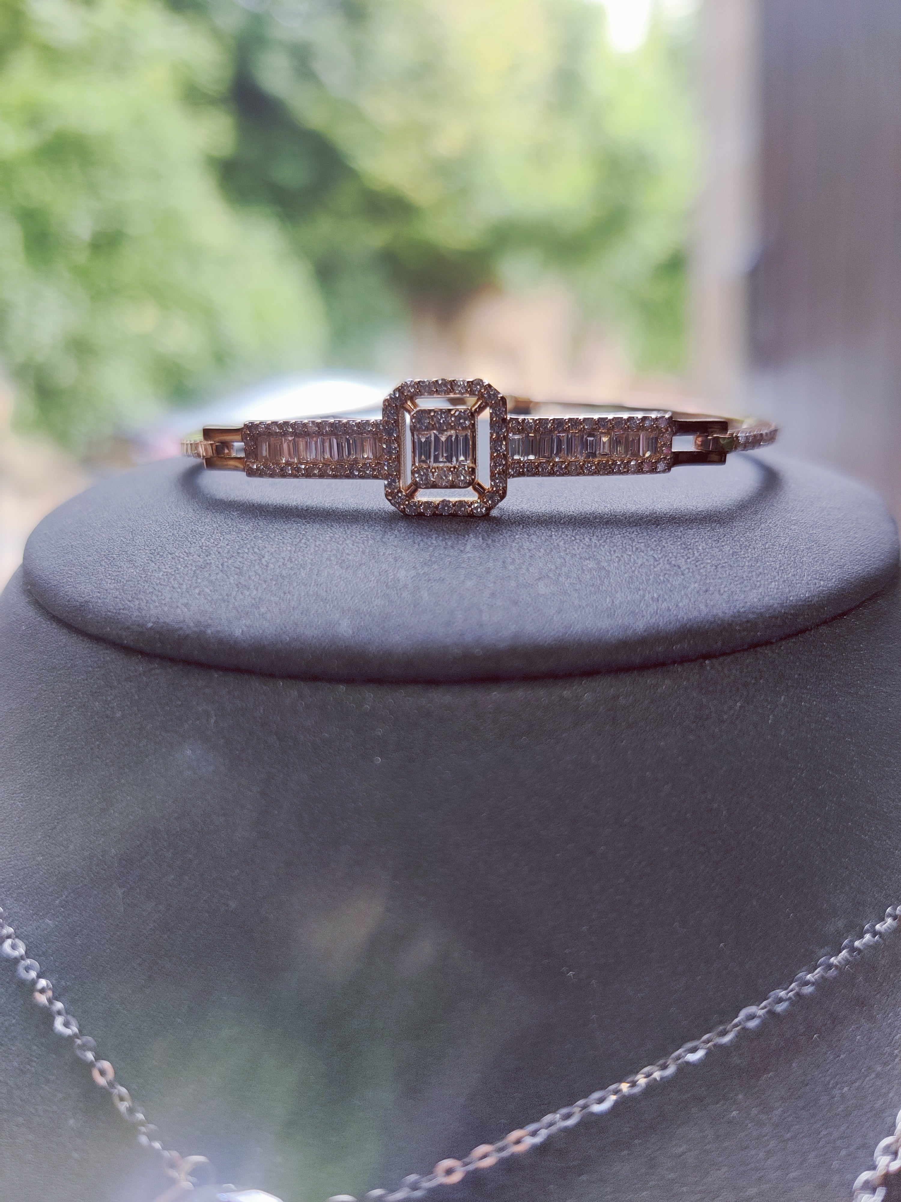 18ct Rose Gold Art Deco inspired bangle with 0.98ct natural diamonds-The Diamond Setter