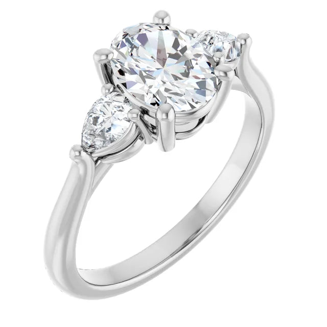 Trilogy Ring with oval centre stone and two pear shape side stones-Setting-The Diamond Setter