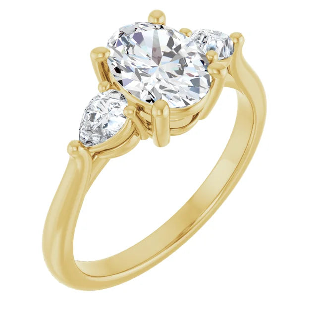 Trilogy Ring with oval centre stone and two pear shape side stones-Setting-The Diamond Setter