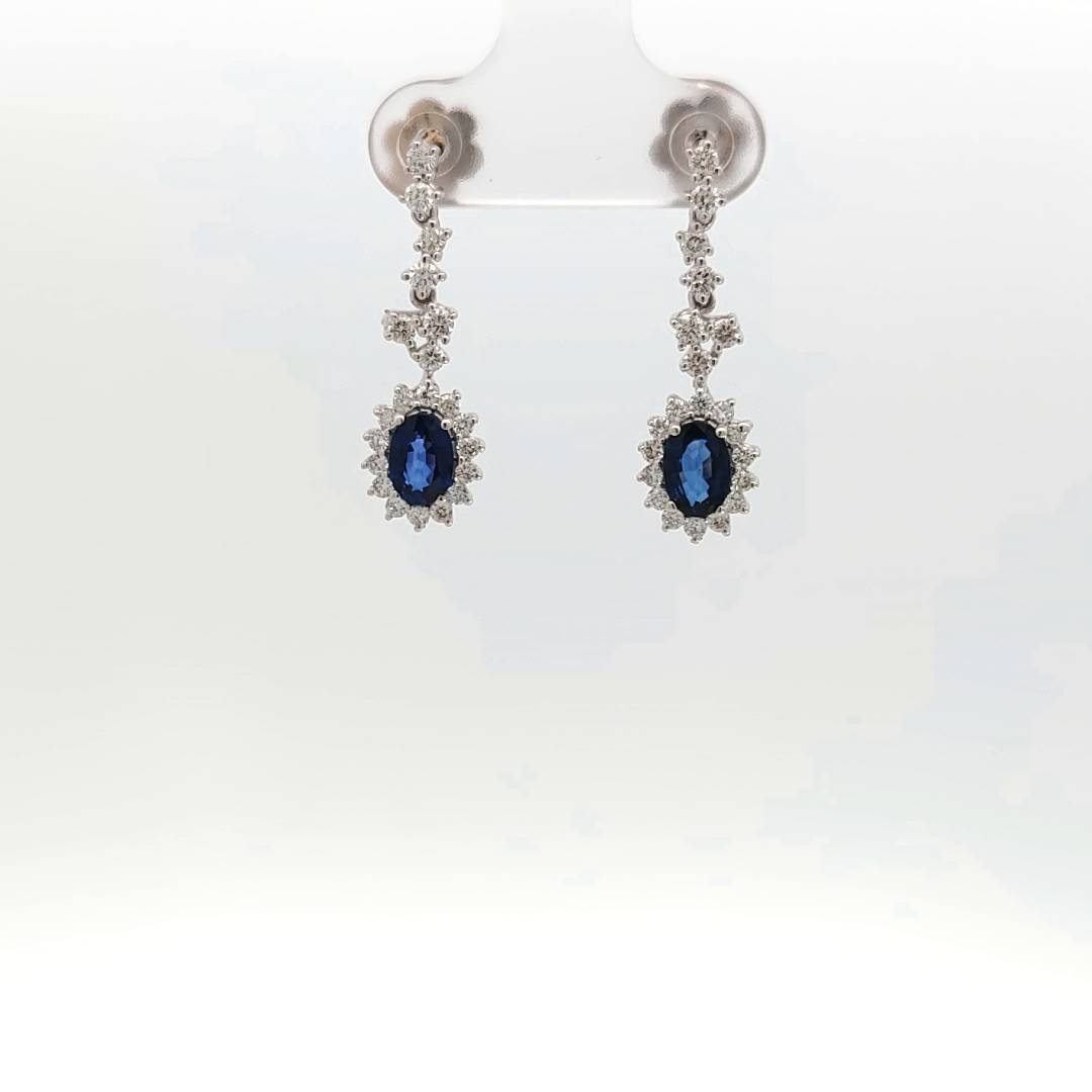 Diamond and Blue Sapphire drop earrings-The Diamond Setter
