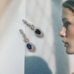 Diamond and Blue Sapphire drop earrings-The Diamond Setter
