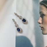 Diamond and Blue Sapphire drop earrings-The Diamond Setter