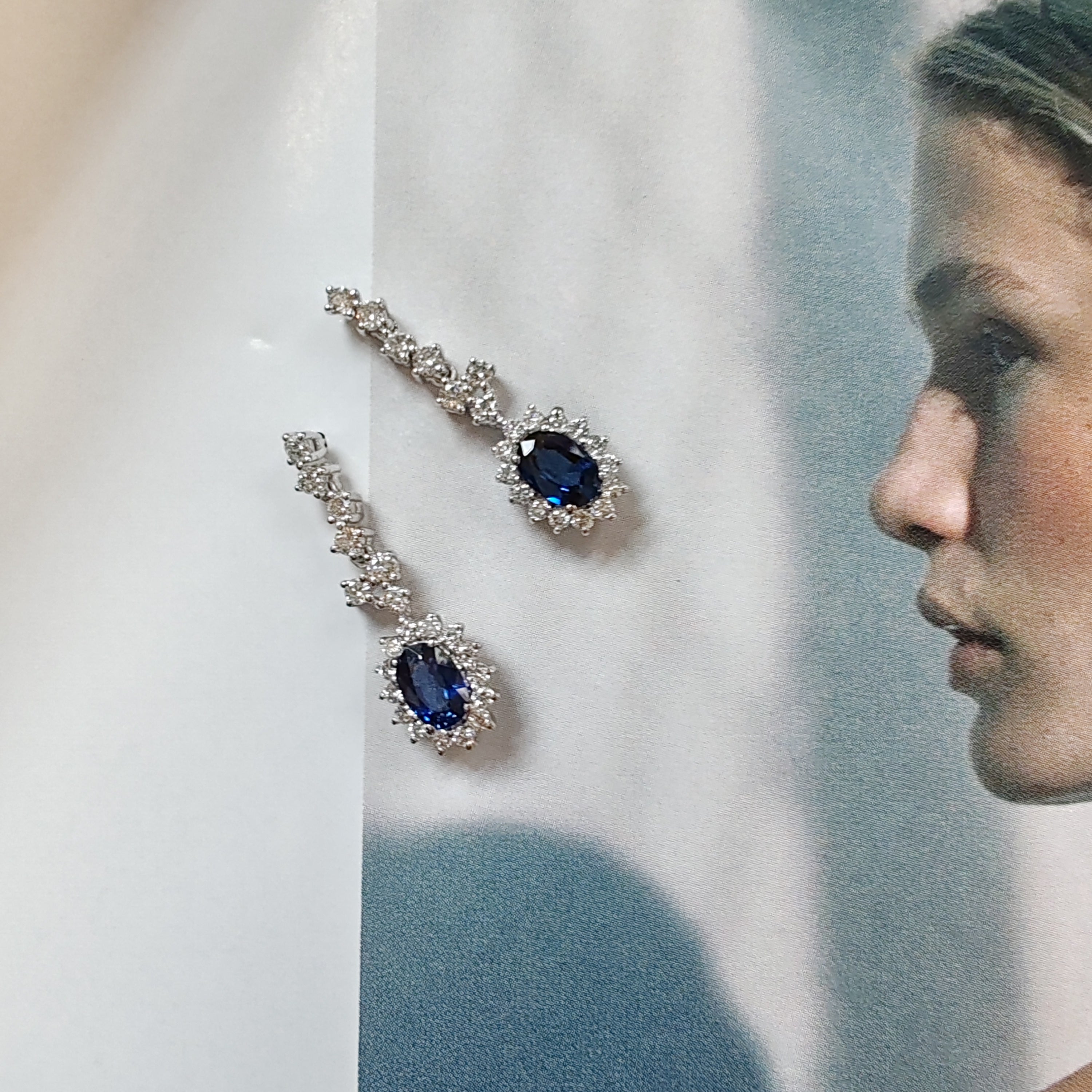 Diamond and Blue Sapphire drop earrings-The Diamond Setter