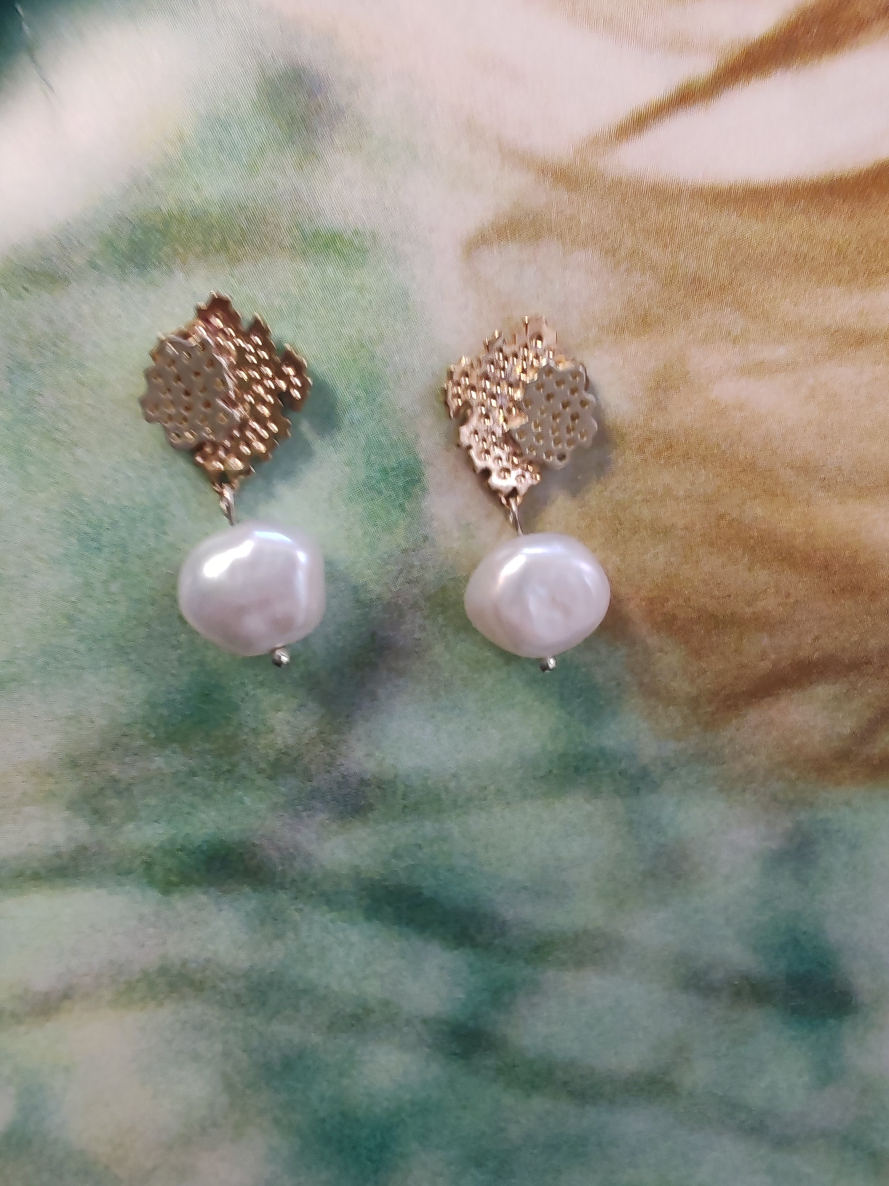 Coral and pearl drop earrings-The Diamond Setter