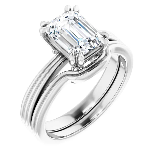 Emerald Cut Solitaire with decorative band-setting-The Diamond Setter