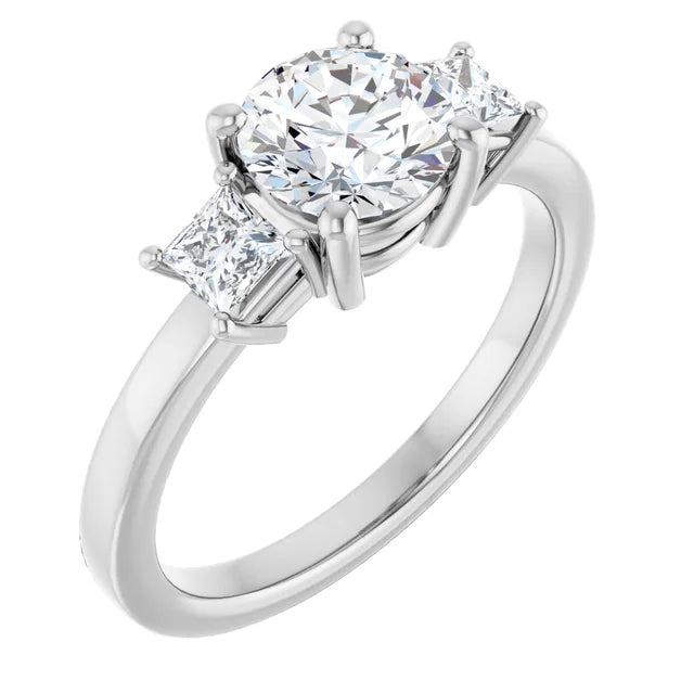 Round diamond and princess cut diamond trilogy ring-Setting-The Diamond Setter