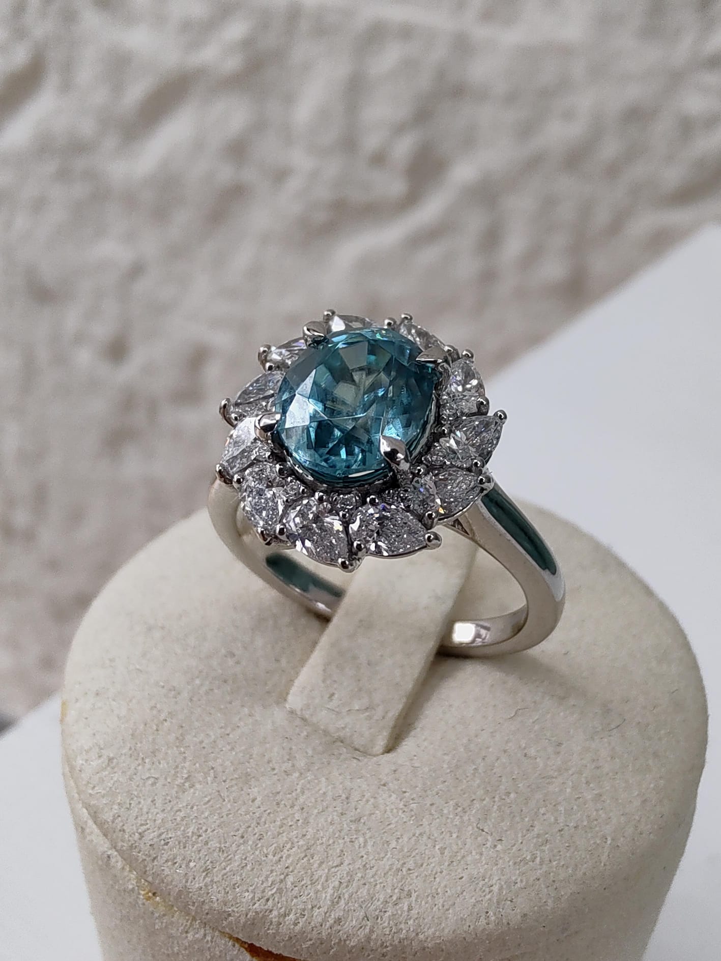 2.47ct Natural Zircon Halo Cluster Ring in Platinum-Ring-The Diamond Setter