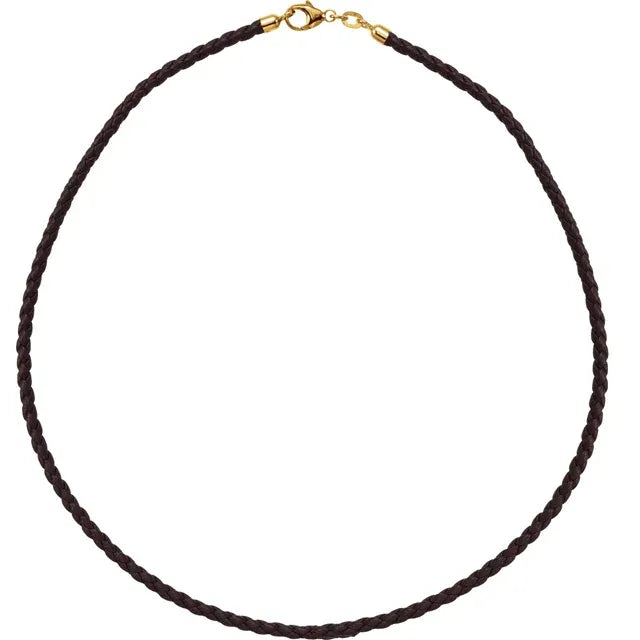 Yellow Gold 3 mm Black Braided Leather 16" Cord-The Diamond Setter