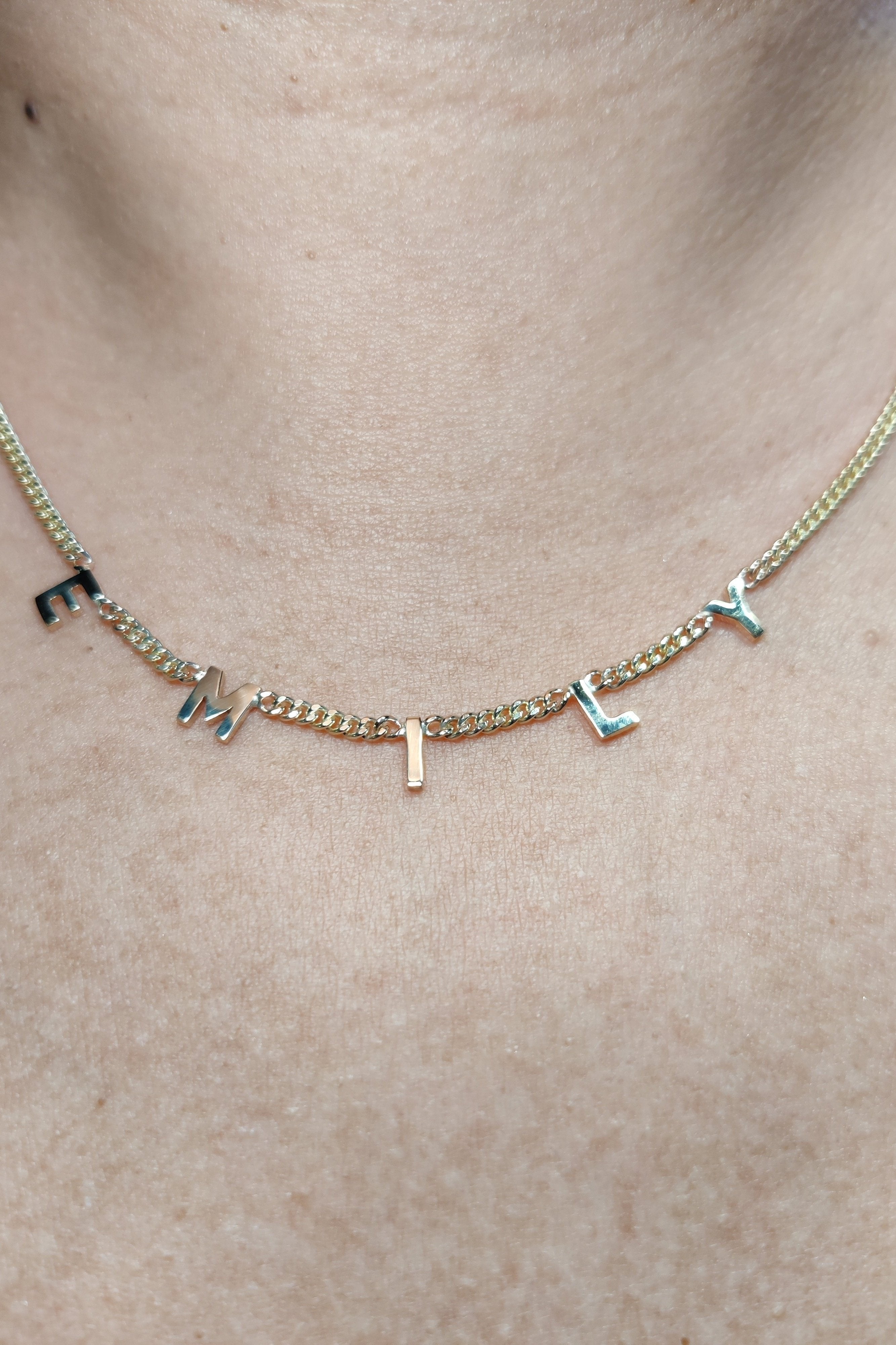 Letter Necklace in 9ct solid gold and 2.1mm diamond cut curb chain-The Diamond Setter