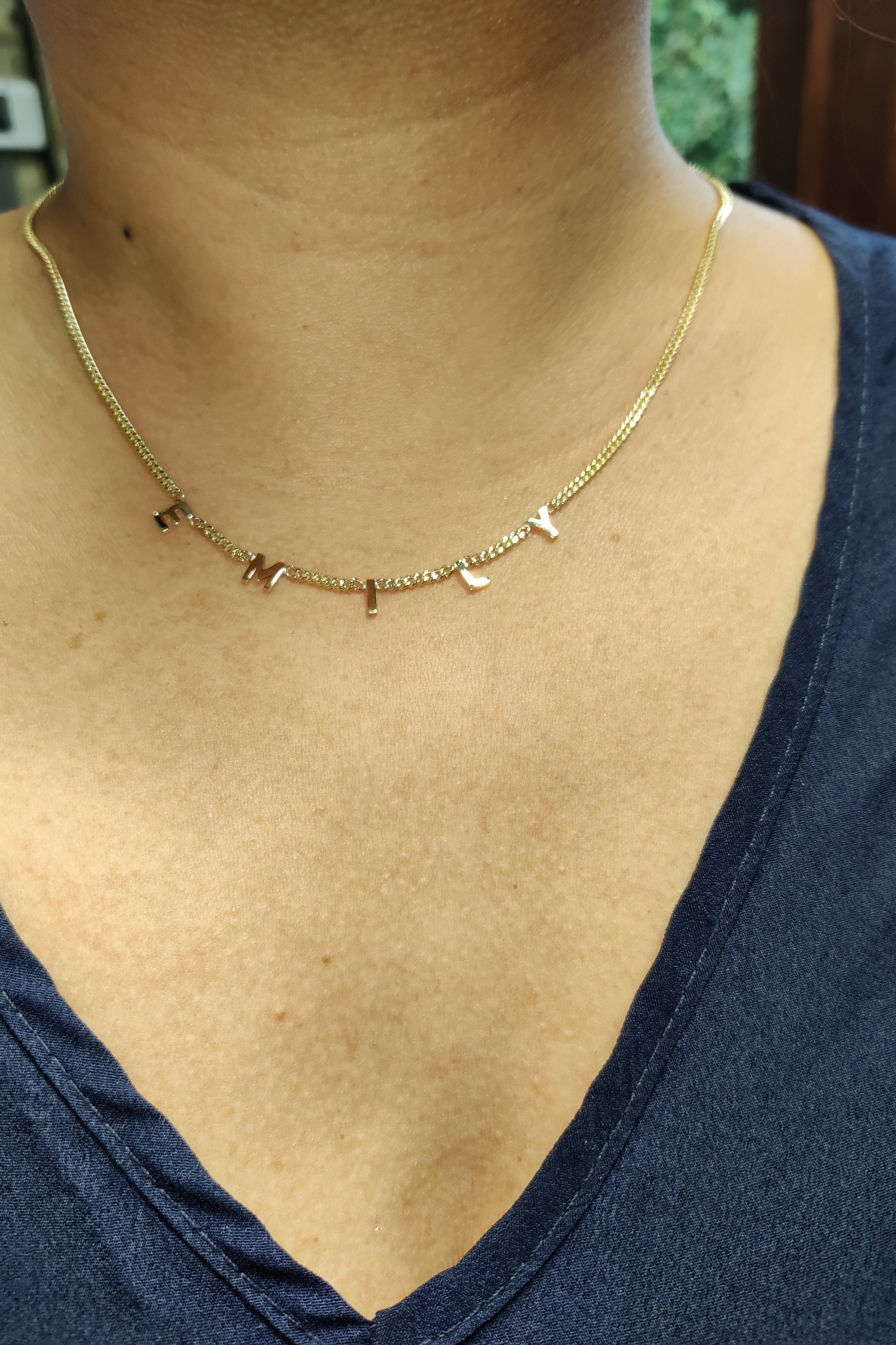 Letter Necklace in 9ct solid gold and 2.1mm diamond cut curb chain-The Diamond Setter