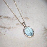 Aquamarine Cabochon Pendant and Necklace in 9 carat Yellow Gold-The Diamond Setter
