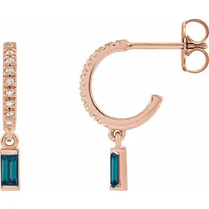 French Set Hoop Earrings with Diamonds and Gemstone-The Diamond Setter