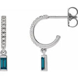 French Set Hoop Earrings with Diamonds and Gemstone-The Diamond Setter