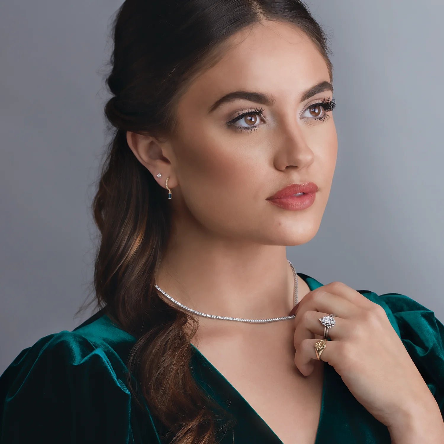 French Set Hoop Earrings with Diamonds and Gemstone-The Diamond Setter