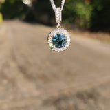 Blue Diamond Halo Necklace with 1.75ct diamonds-The Diamond Setter
