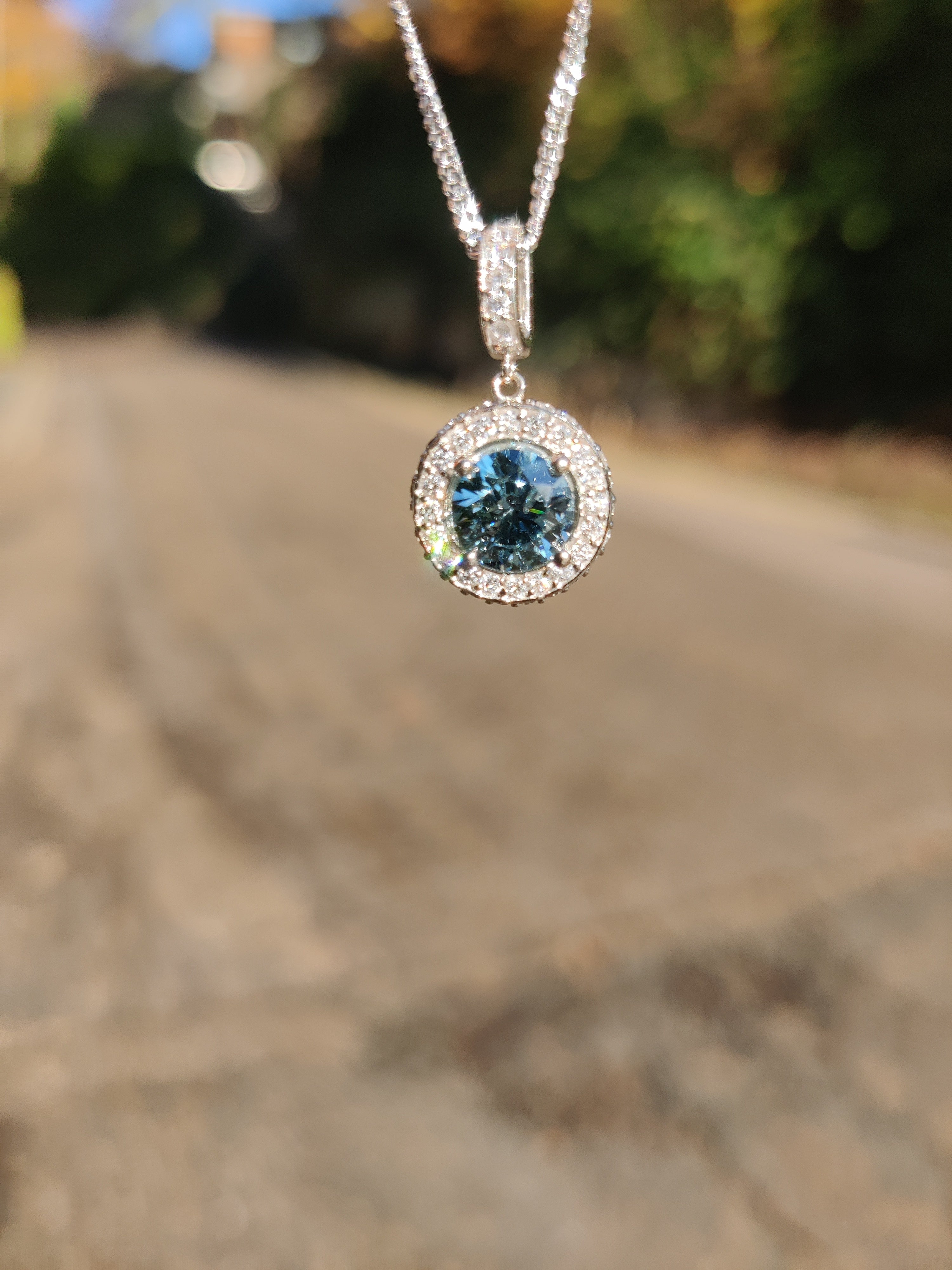 Blue Diamond Halo Necklace with 1.75ct diamonds-The Diamond Setter