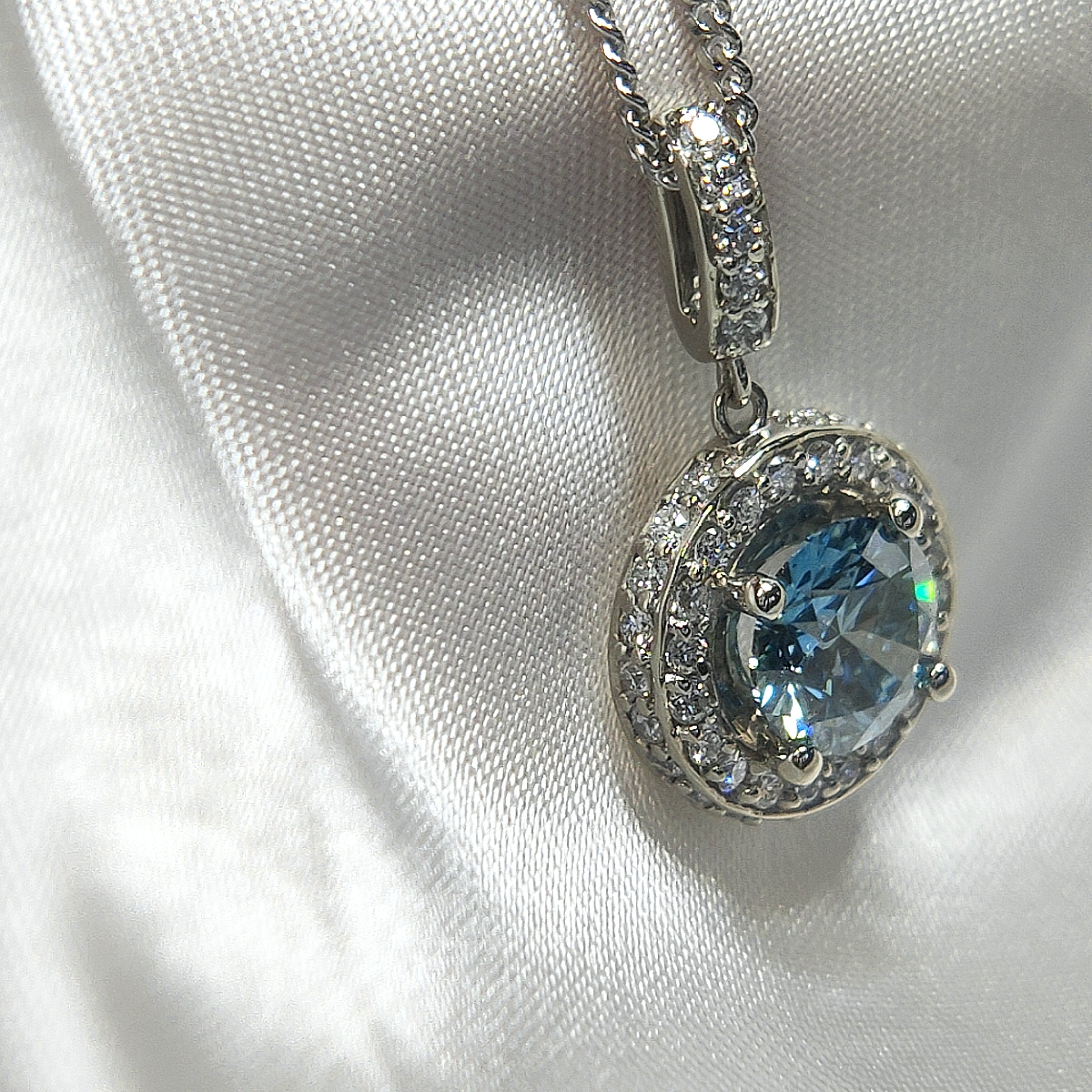 Blue Diamond Halo Necklace with 1.75ct diamonds-The Diamond Setter