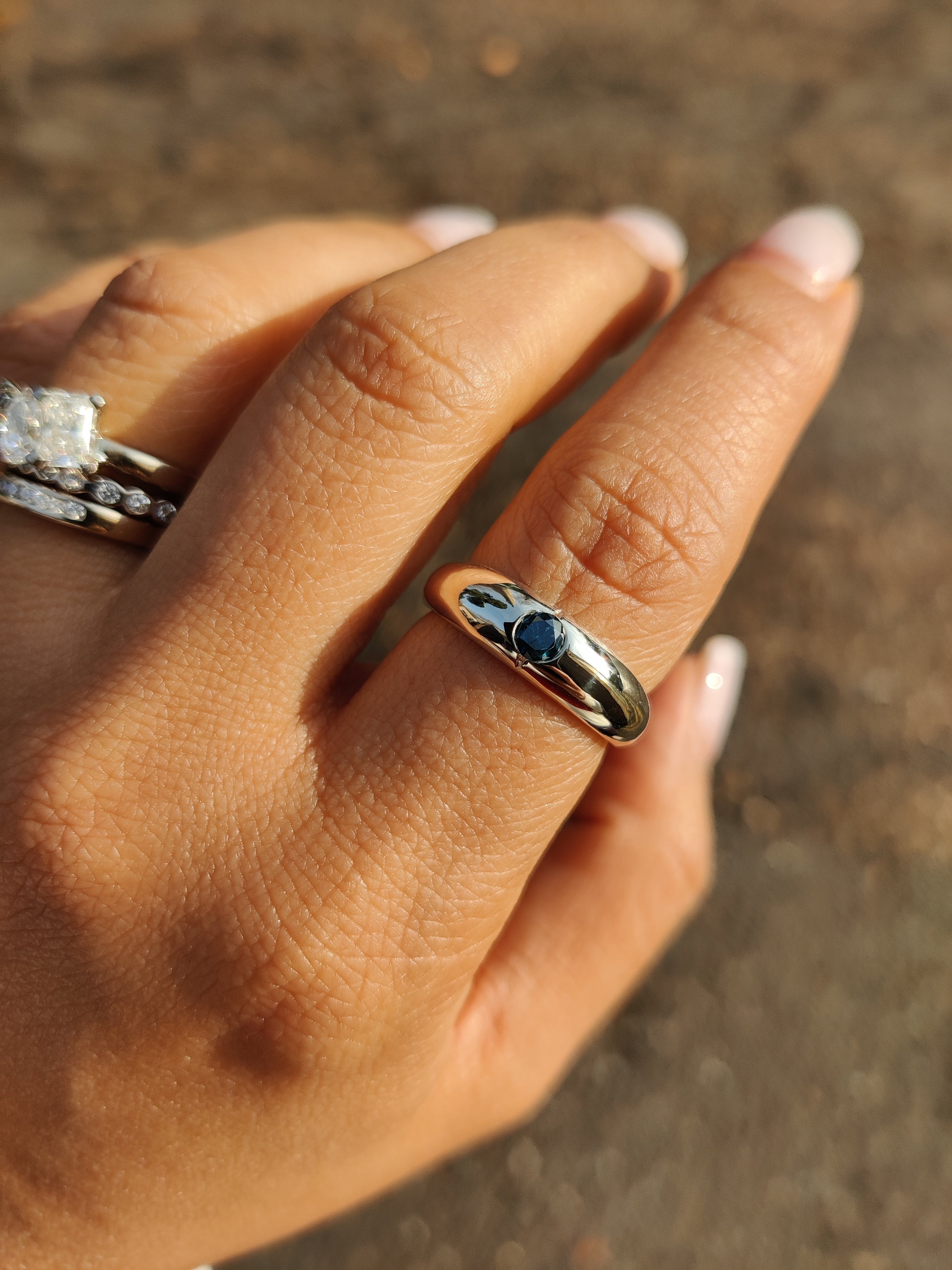 Dome Ring with blue diamond-The Diamond Setter