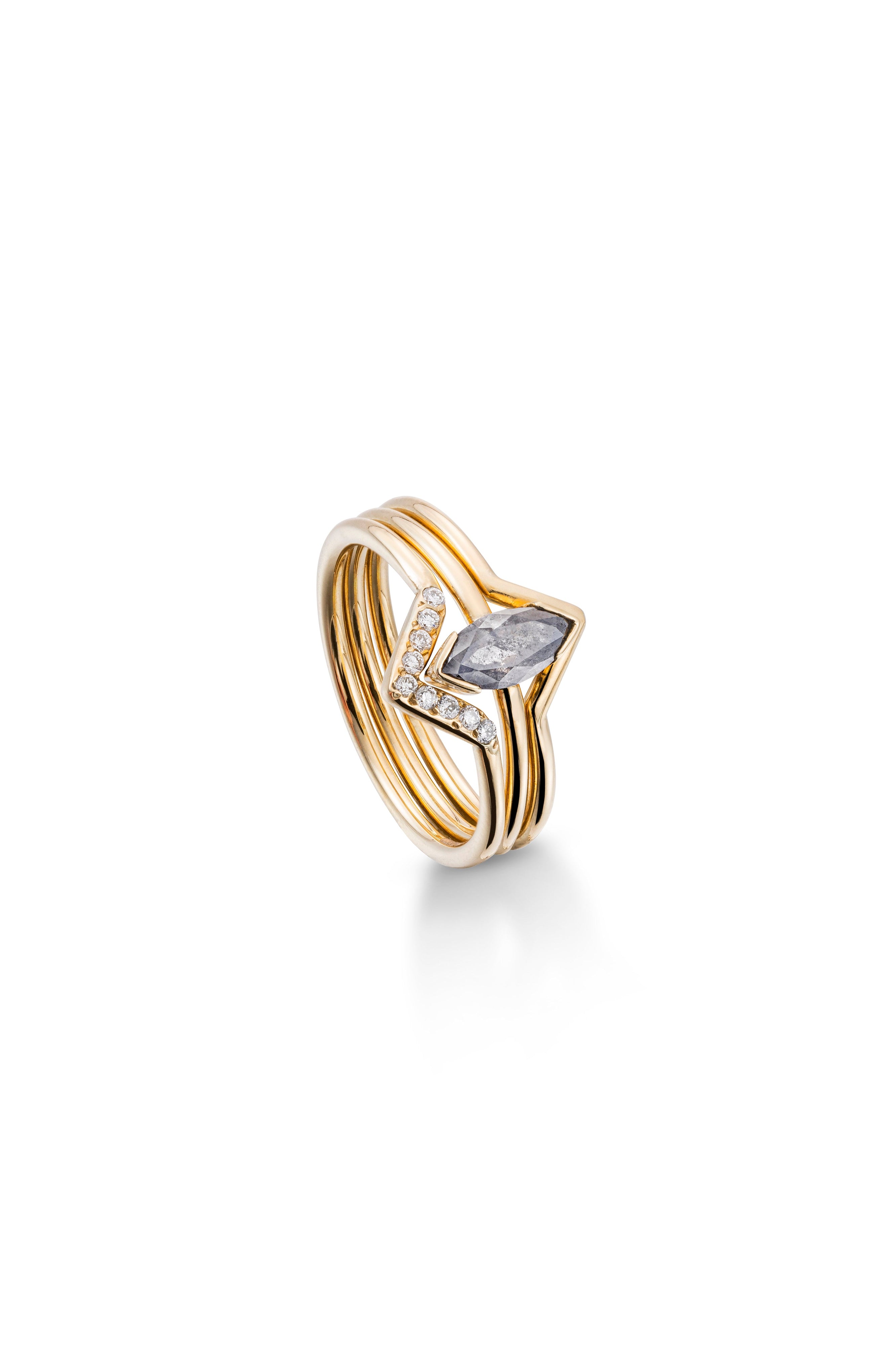 Emily Stacking Ring with Salt and Pepper Marquise Diamond-The Diamond Setter
