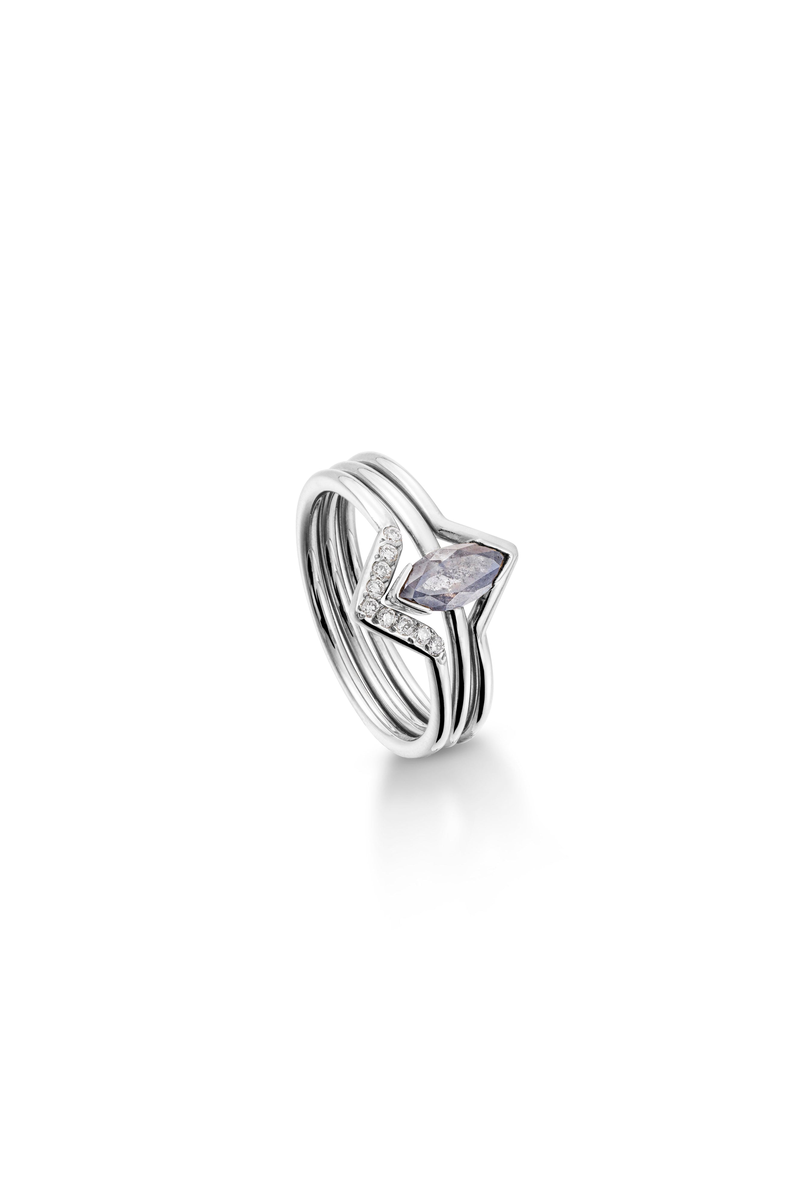 Emily Stacking Ring with Salt and Pepper Marquise Diamond-The Diamond Setter
