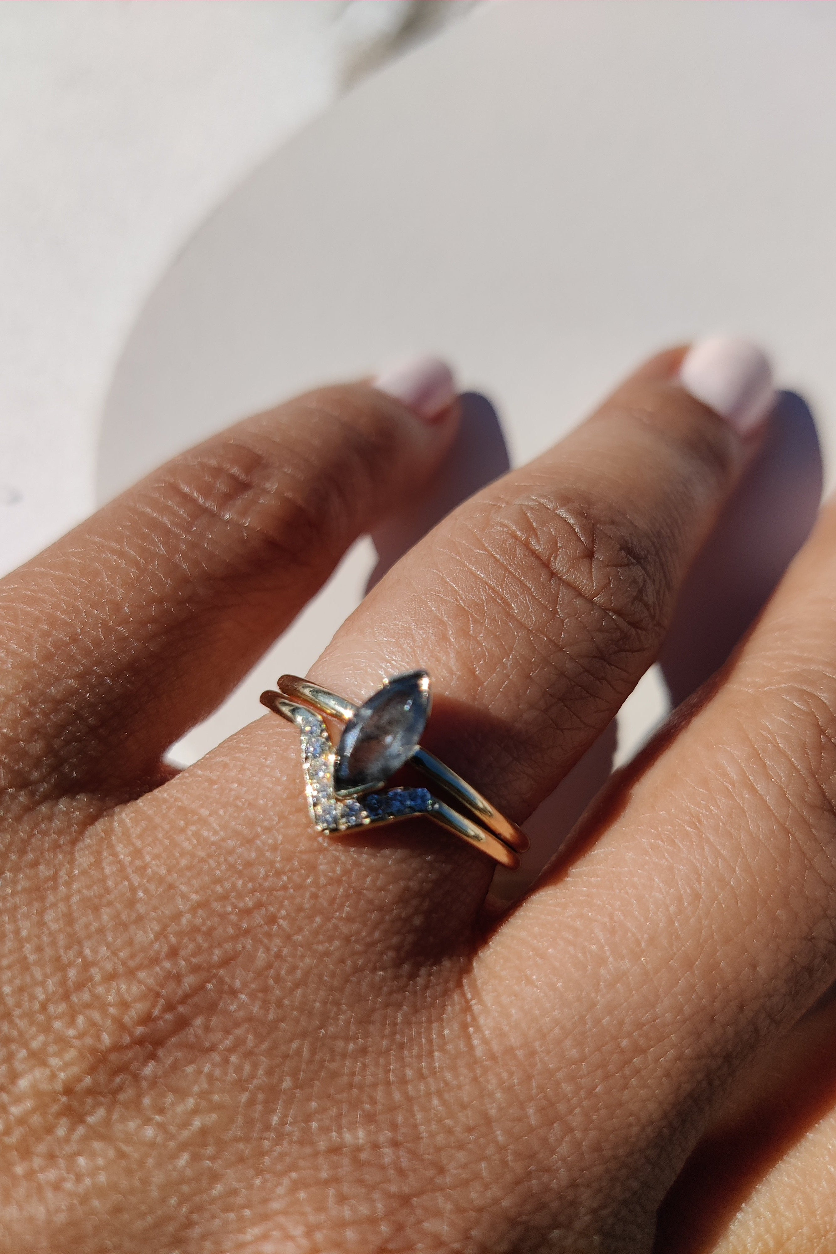 Emily Stacking Ring with Salt and Pepper Marquise Diamond-The Diamond Setter