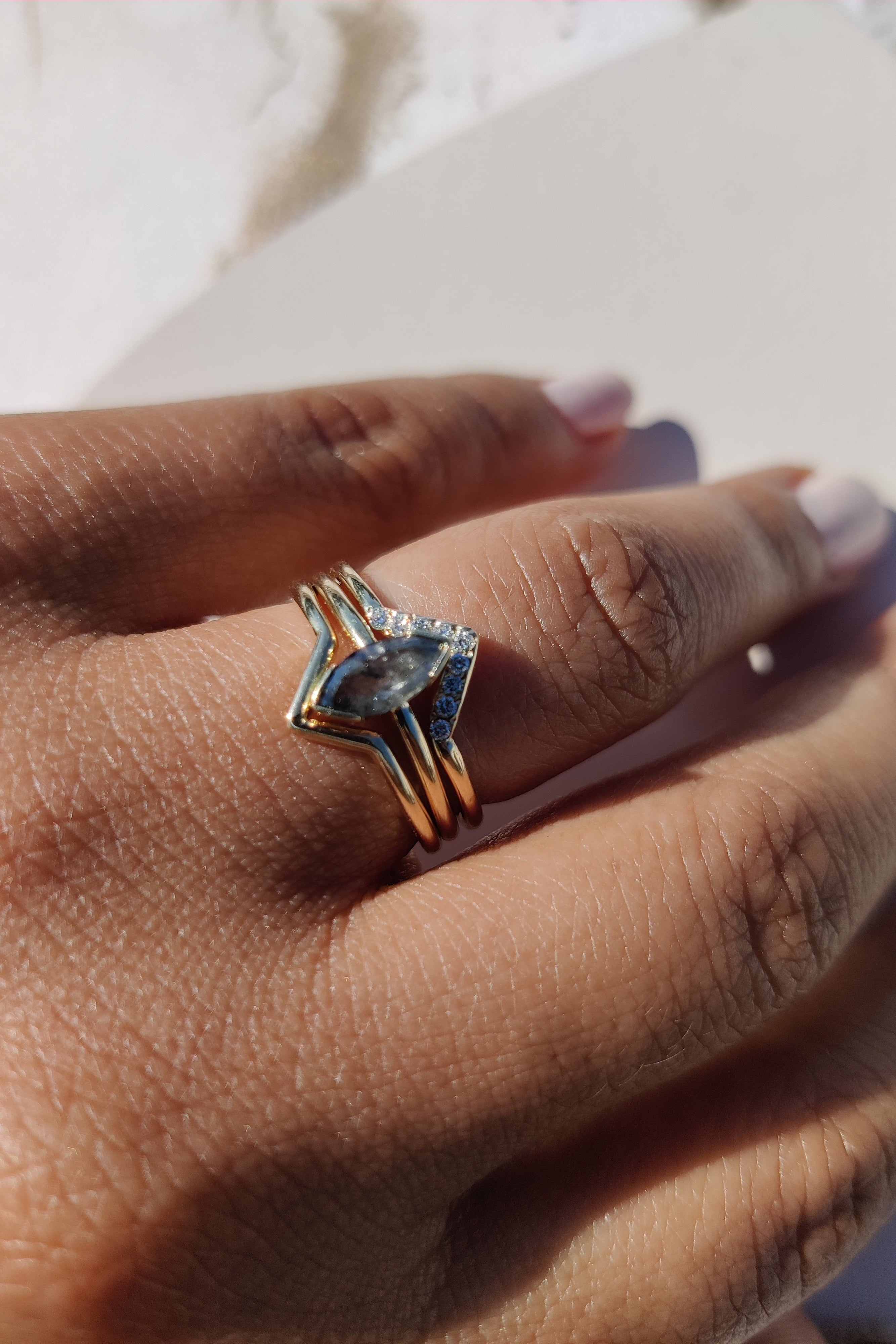 Emily Stacking Ring with Salt and Pepper Marquise Diamond-The Diamond Setter