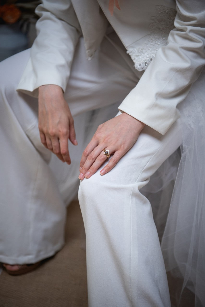 Emily Stacking Ring with Salt and Pepper Marquise Diamond-The Diamond Setter