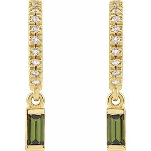 French Set Hoop Earrings with Diamonds and Gemstone-The Diamond Setter