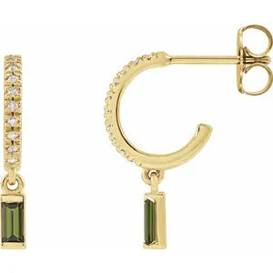French Set Hoop Earrings with Diamonds and Gemstone-The Diamond Setter