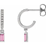 French Set Hoop Earrings with Diamonds and Gemstone-The Diamond Setter