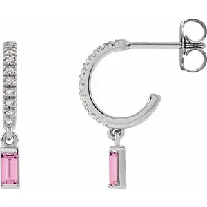 French Set Hoop Earrings with Diamonds and Gemstone-The Diamond Setter