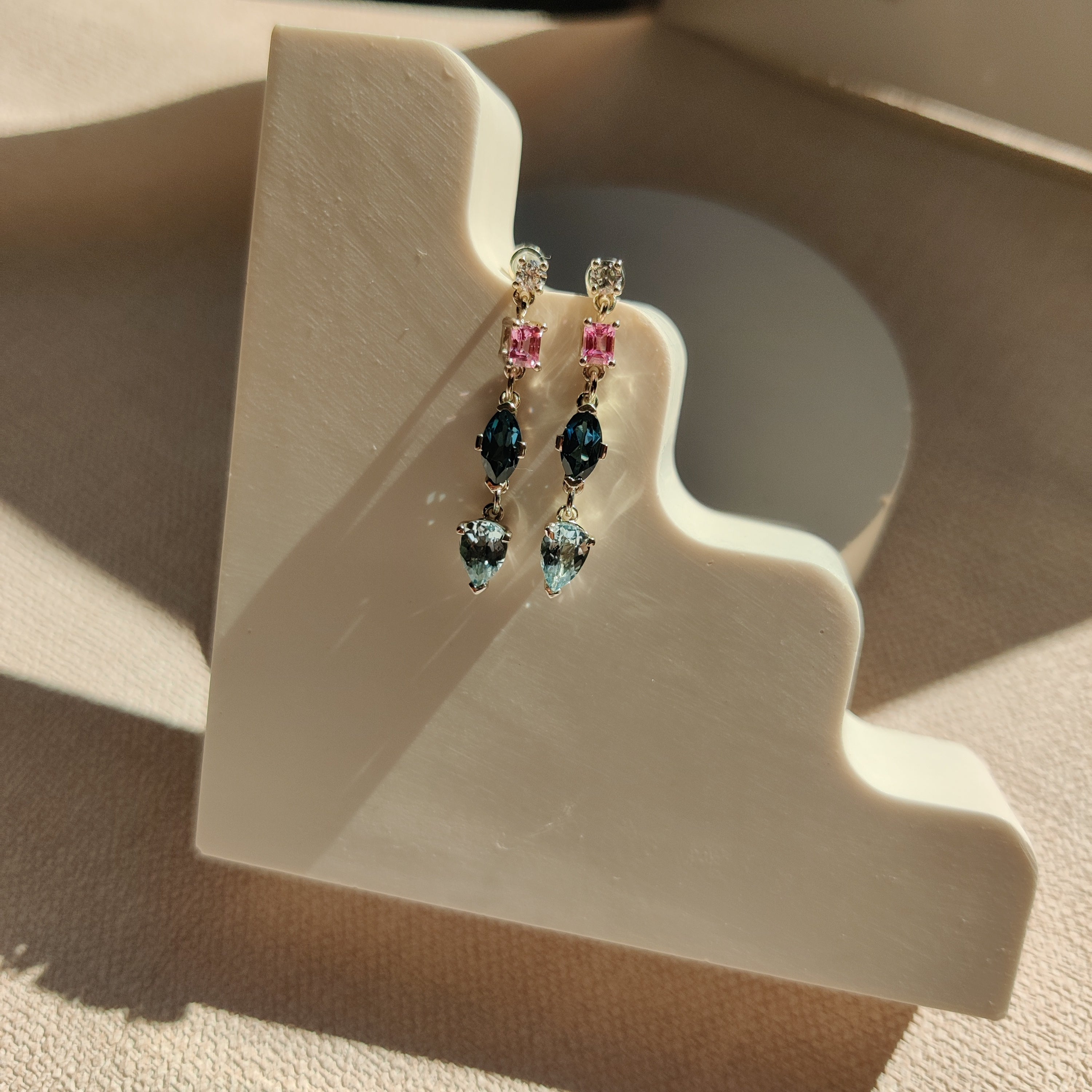 Diamond, Sapphire, Topaz and Aquamarine Drop Earrings-The Diamond Setter