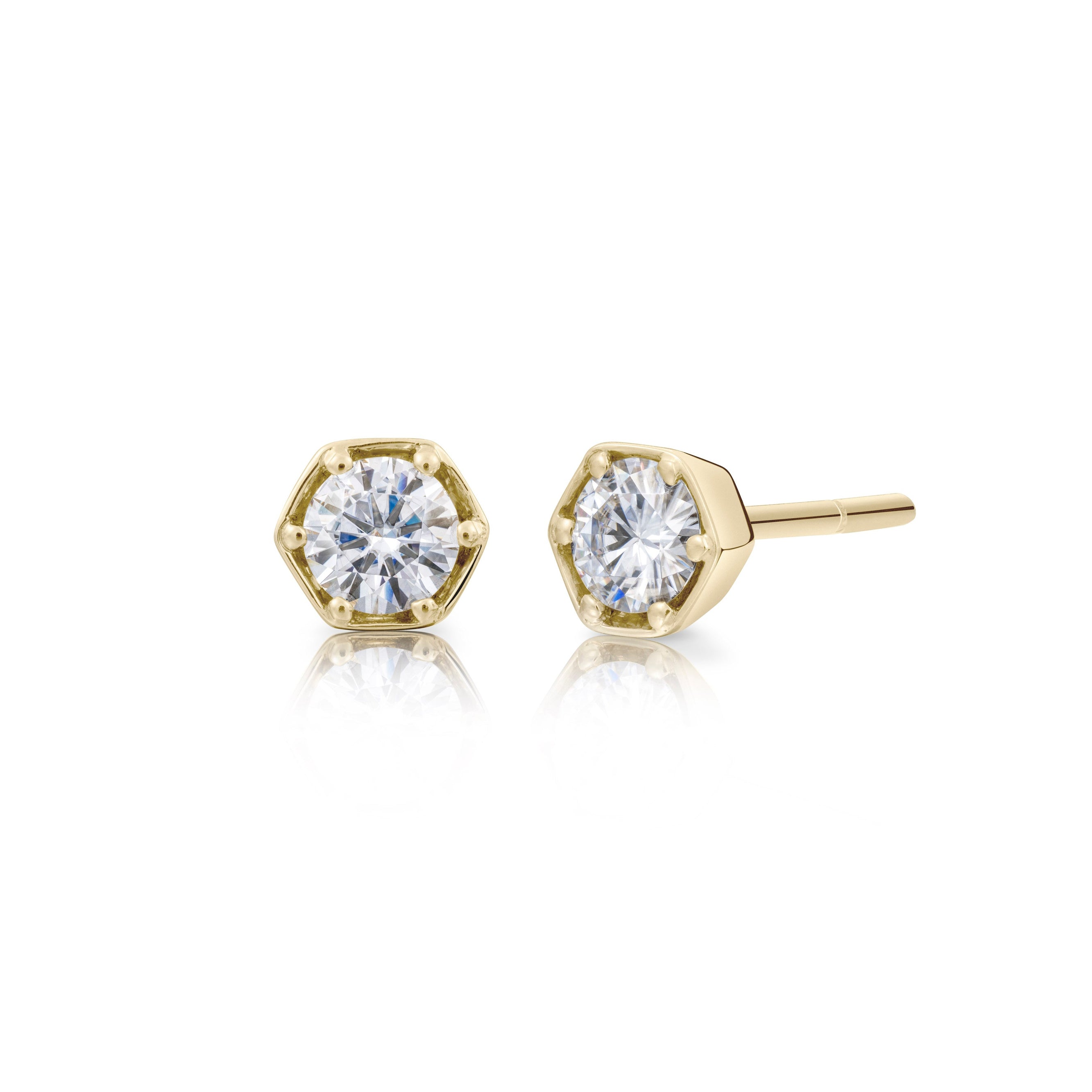 Hex Diamond Stud Earrings-The Diamond Setter