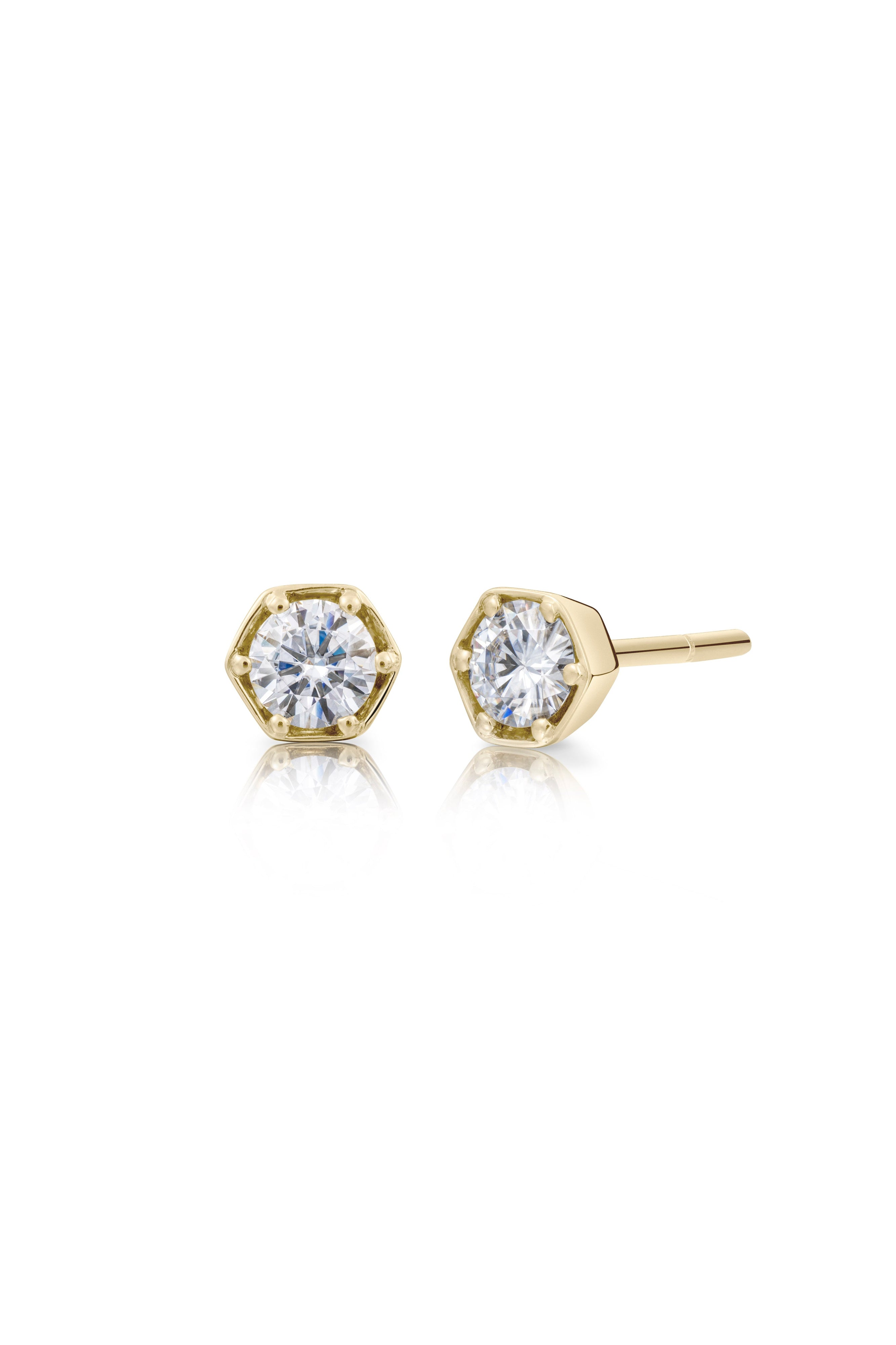 Hex Diamond Stud Earrings-The Diamond Setter