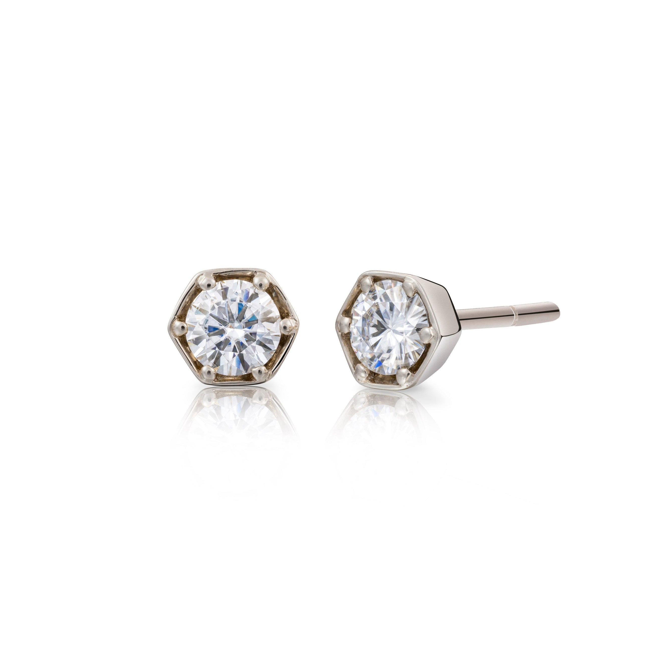 Hex Diamond Stud Earrings-The Diamond Setter