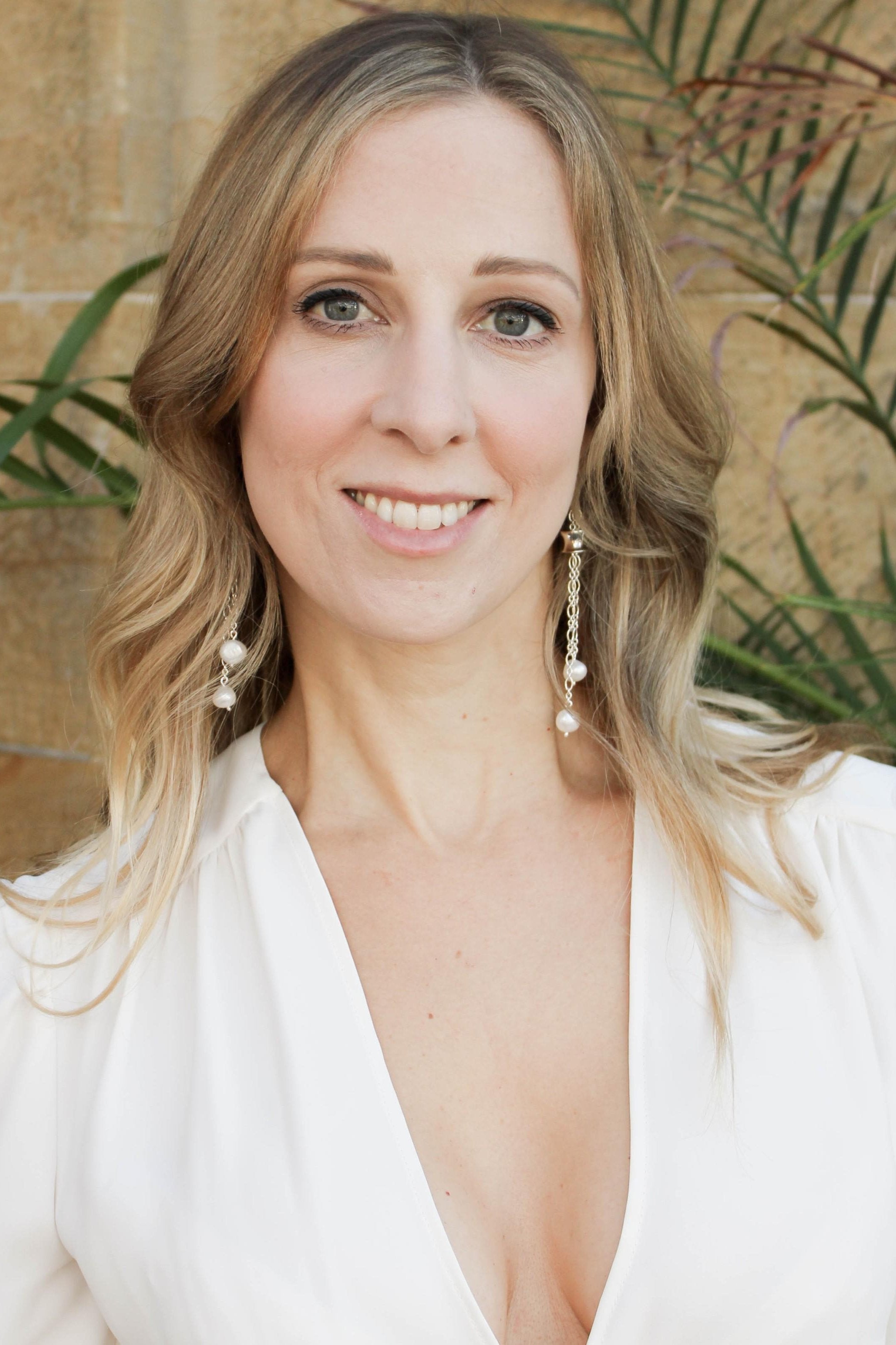 Baroque Pearl Earrings in Double Silver Chain and Handmade Solid Silver Bead with Diamond-The Diamond Setter
