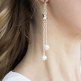Baroque Pearl Earrings in Double Silver Chain and Handmade Solid Silver Bead with Diamond-The Diamond Setter