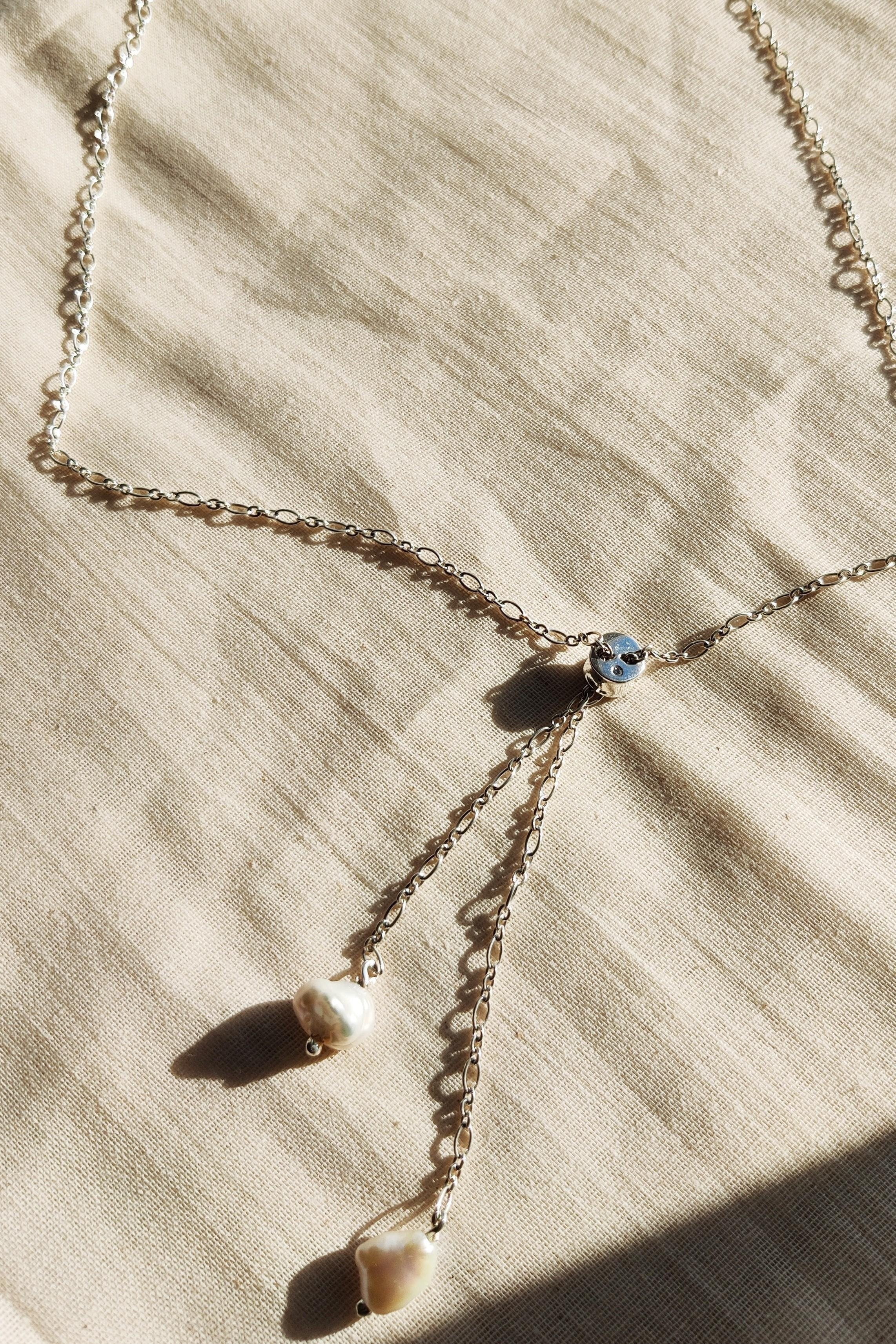 Baroque Pearl Necklace in Silver Chain with Handmade Solid Silver Bead and Diamond-The Diamond Setter