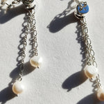 Baroque Pearl Earrings in Double Silver Chain and Handmade Solid Silver Bead with Diamond-The Diamond Setter