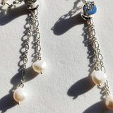 Baroque Pearl Earrings in Double Silver Chain and Handmade Solid Silver Bead with Diamond-The Diamond Setter