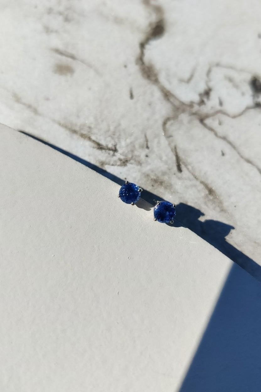 Blue Ceylon Sapphire Gold Stud Earrings-Earrings-The Diamond Setter
