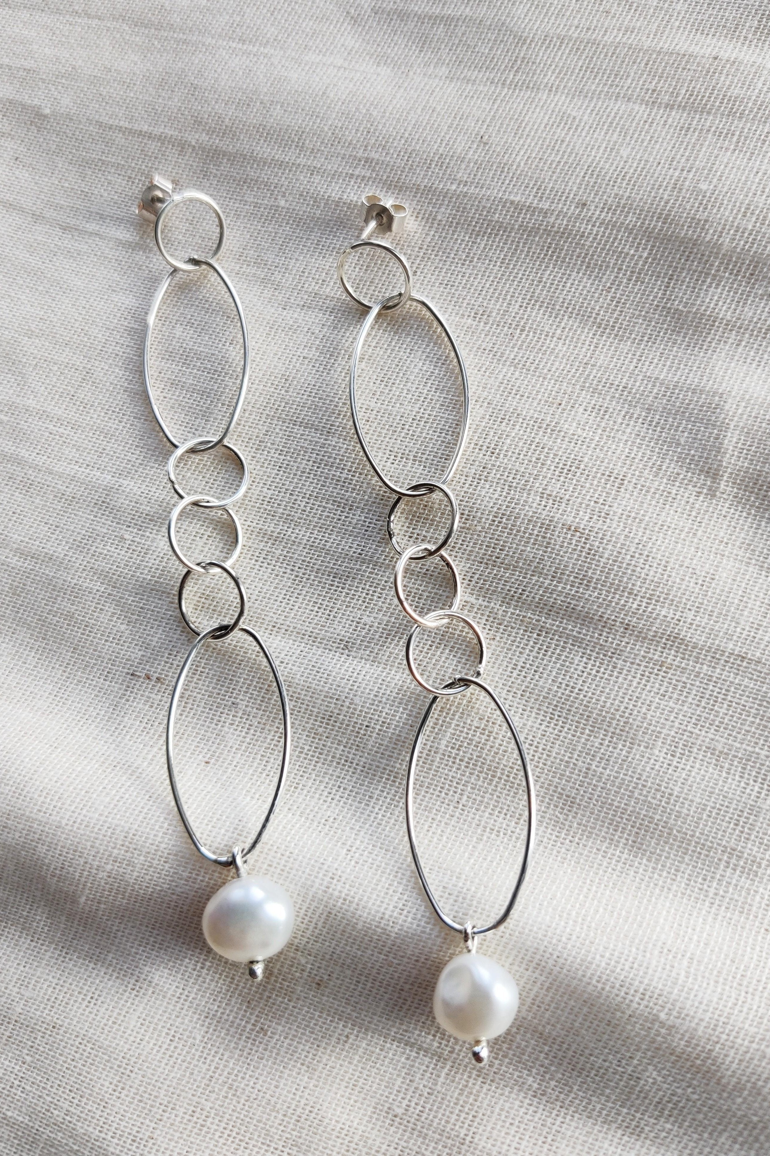 Open Link Stud Earrings with Baroque Pearl-The Diamond Setter