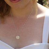 Sterling Silver Textured Disc Necklace with Diamonds-The Diamond Setter