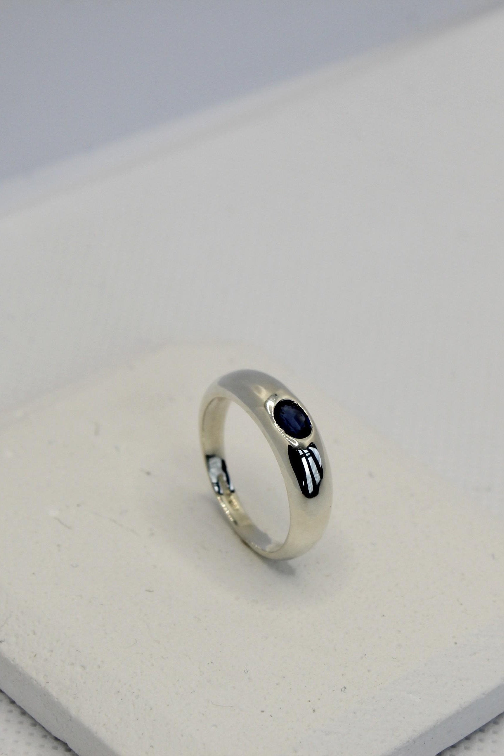 Silver Dome Ring with Blue Sapphire-The Diamond Setter