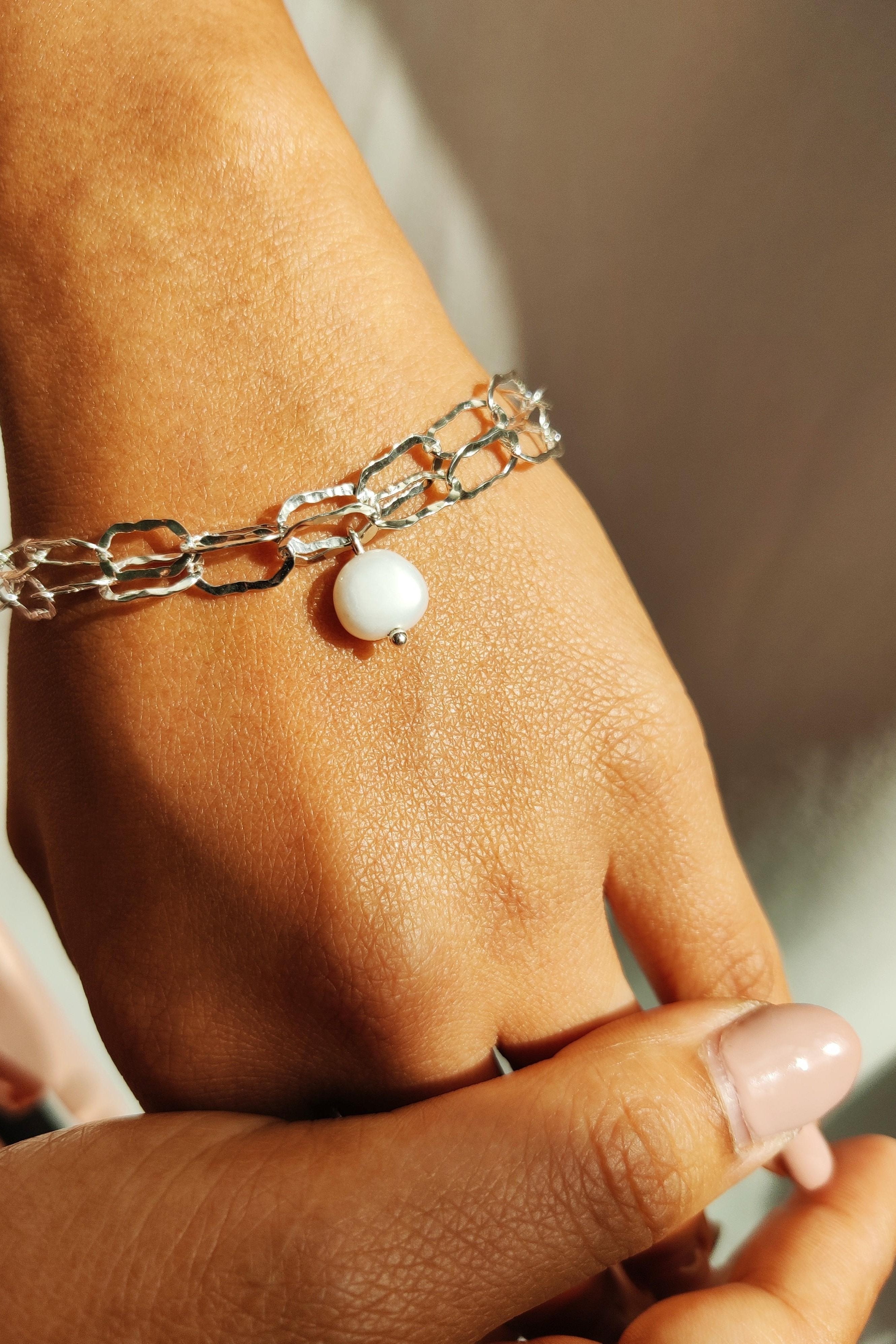 Double Chain Bracelet with Baroque Pearl-The Diamond Setter