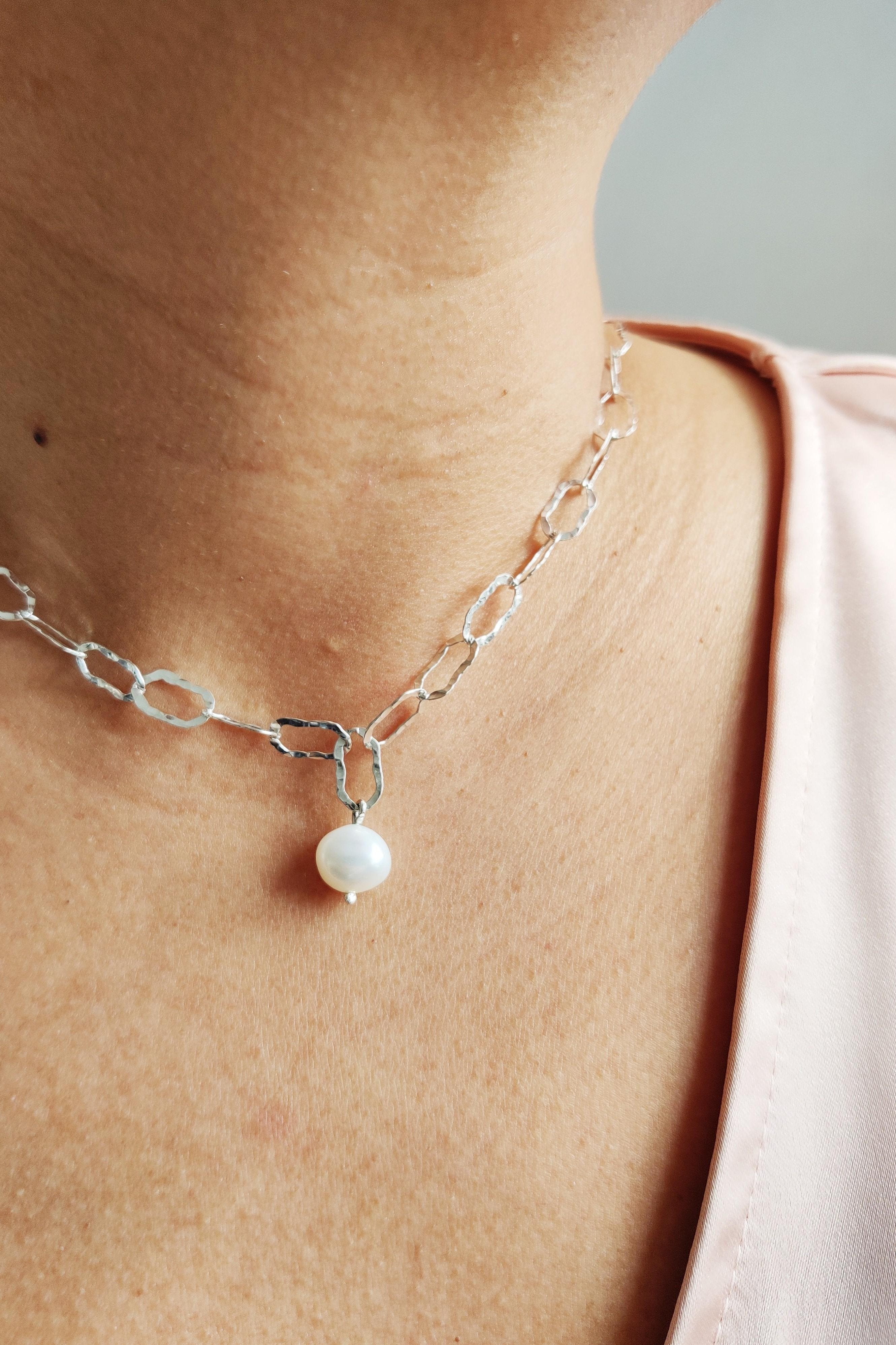 Paper Chain Necklace with Baroque Pearl-The Diamond Setter